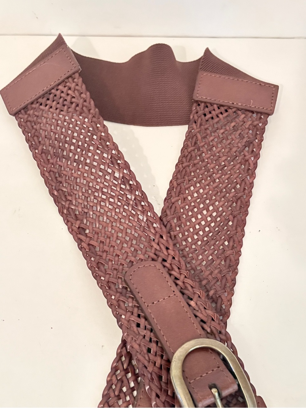 Ann Taylor Loft Dark Brown Woven Leather Elasticized Back Panel Wide Belt - Picture 5 of 12